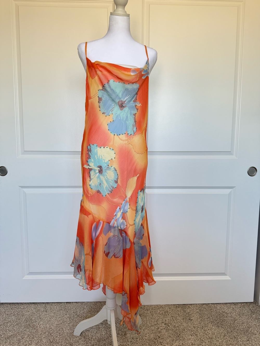 Orange floral fairy sequin dress with fairy hem